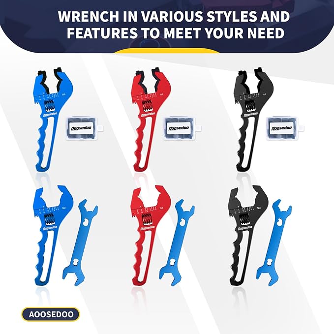 Adjustable AN Wrench AN Fittings Spanner 3AN-16AN Lightweight Aluminum Hex Jaws Small Black. With a Double Hose End Fitting Wrench 6AN Socket-AN8 B-nut Blue