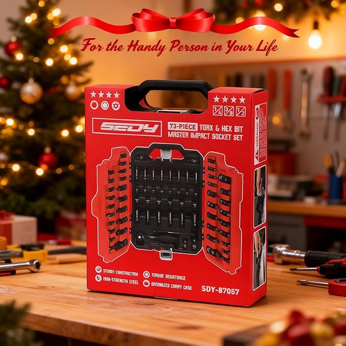 73-Piece Hex Torx Bit Impact Socket-Set, Master Impact Socket Set, SAE Metric Deep Shallow Sockets Torx Bit Sockets Includes Ratchet Handle, Adapters, Impact Universal Joint, Extension Bars