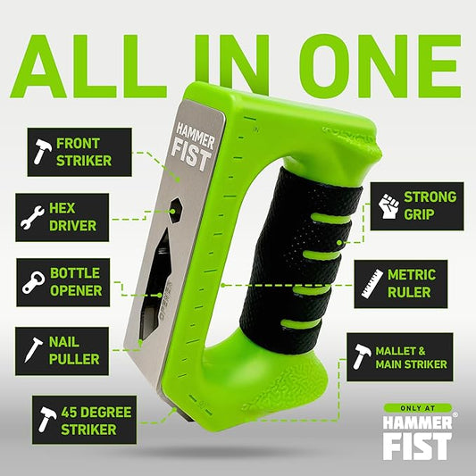 Hammer Fist Adaptive Multi Tool, Ergonomic & Lightweight Hammer with 3 Strike Angles, Built-in Hex Drive, Nail Puller, Bottle Opener & Ruler, Ideal for Tight Spaces, DIY Projects & Father?셲 Day Gifts