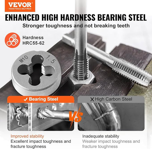 VEVOR Tap and Die Set, 110-Piece Include Metric Size M2 to M18, Bearing Steel Taps and Dies, Essential Threading Tool for Cutting External Internal Threads, with Complete Accessories and Storage Case