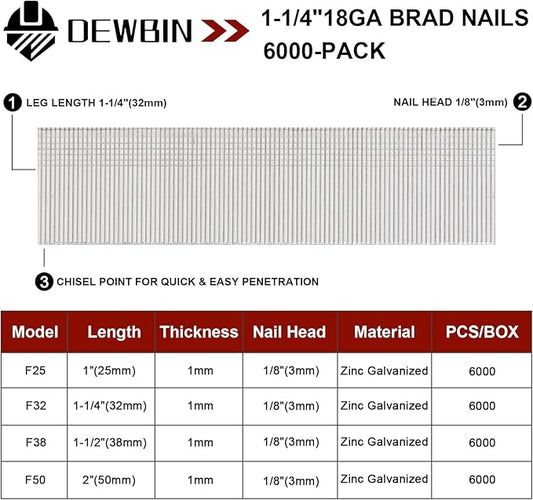 18 Gauge Brad Nails, 6000 Counts 1-1/4-inch 18 GA Brad Nails, Galvanized Nails for Nail Gun, Finishing Nail Gun Nails for Pneumatic, Electric Brad Nailer Gun