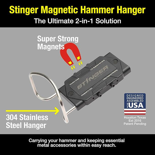 Stinger Magnetic Tool Holder on Tool Hammer Holder for Belt, Strong Magnets Belt Clip Holster for Any Magnetic Tools and Hardware Holds Hammer, Wrench, Pliers, Screws, Nails, Drill Bit, Screw Driver