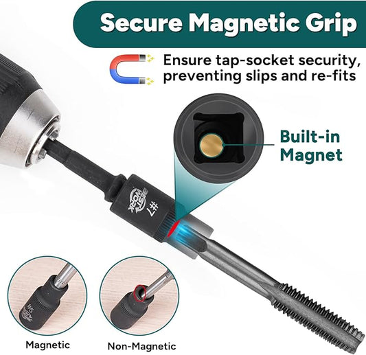 12pcs Magnetic Tap Socket Set, 1/4", 3/8" Square Tap Socket Adapter