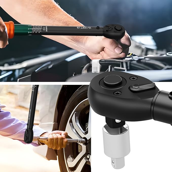 3/8-Inch Drive Torque Wrench, 10-120 Ft.Lb, 짹3% Accuracy, 72-Tooth Dual-Direction Adjustable Click Torque Wrench with Quick Release Ratchet for Bicycle, Motorcycle, Car Maintenance