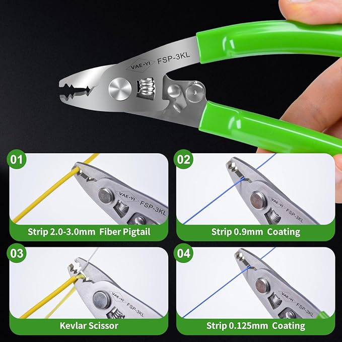 VAE쨌YI 2024 New Fiber Stripper with Kevlar Scissors function, Fiber Stripper, Cable Stripper,Stainless Steel, Fiber Optic Tools,Fiber Stripping Tool(FSP-3KL)