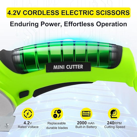 4V Cordless Electric Scissors Carpet Cutter Tool with Rechargeable & Safety Lock, Rotary Blade for Recycling Cutting Leather, Blanket, Gifts for Men Adult Crafter,Lightweight-Green
