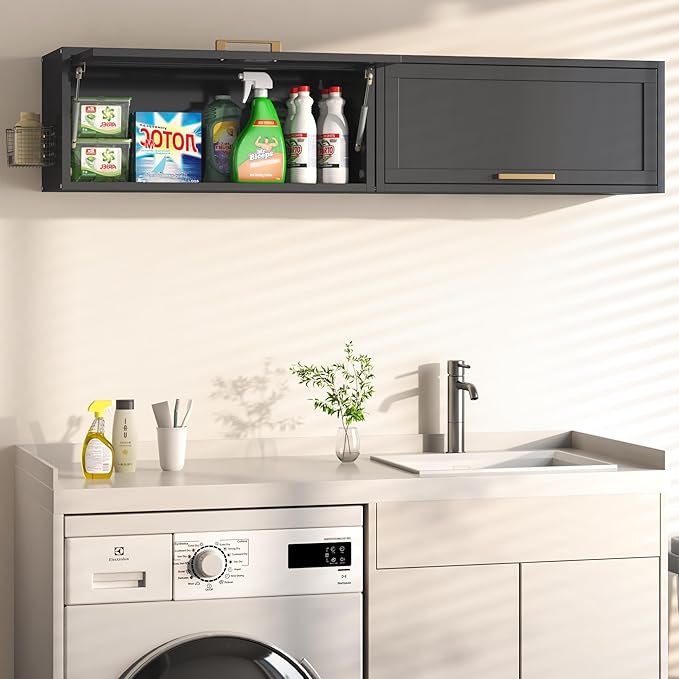 Coolsun Metal Wall Cabinet, Garage Wall Cabinet with Up-Flip Door, 31.5" W Wall Mounted Metal Storage Cabinet for Kitchen,Garage,Basement,Ware House Assembly Required (13.8" H Black)