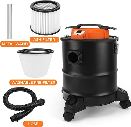 LIGO Ash Vacuum, Pellet Stove Vacuum Cleaner with Blower Function, 3.3 Gallon 1000W, Washable Fliter and HEPA Fliter, with 3 Swivel Casters,Ash Dust Collector for Pellet Stoves, Fireplaces