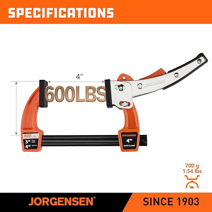 Jorgensen 4-inch Bar Clamp Set, Ratcheting Bar Clamp for Woodworking, Quick Release Gear Clamp with 600 lbs Load Limit - 2 Pack