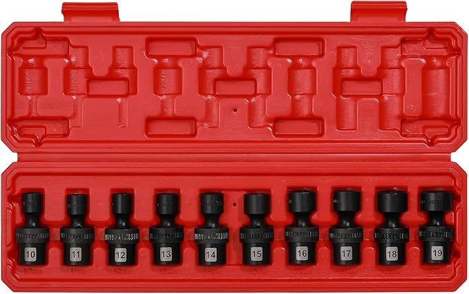 Mayouko 10 PCS 3/8" Drive Shallow Universal Impact Socket Set, 6 Point, Metric, 10-19mm