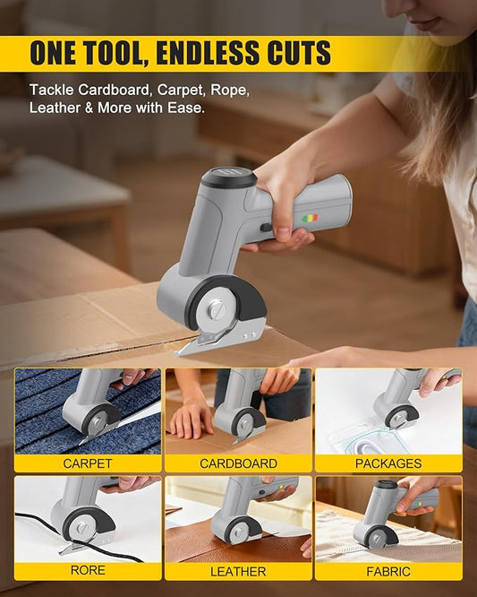 2026 New Cordless Electric Scissors, 4V Rechargeable Cardboard Cutter with Dual Blades for Thin Cardboard Boxes, Carpets, and Leather - Easy Blade Replacement, Grey