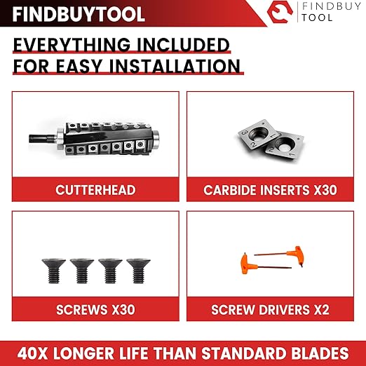 Helical Cutterhead for Grizzly 6" Jointer Replacement Helical cutterhead for G1182, G0654, G0452, G0526, G0813, G0814, Carbide Insert Cutter Head with 30 Knives, Tools & Bearings Included
