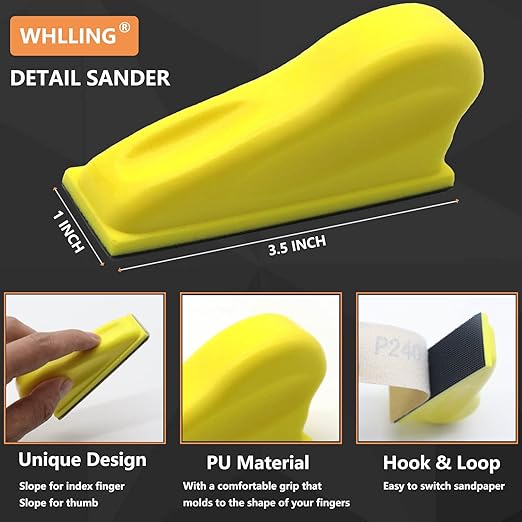 70 Sheets Micro Detail Sander Paper Kit, 3.5?쓝 1?쒱and Sanding Block for Small Projects Wet Dry Hook & Loop Alumina 80 to 600 Grit Sandpaper for Crafts Wood,Tight Narrow Spaces Metal Finishing