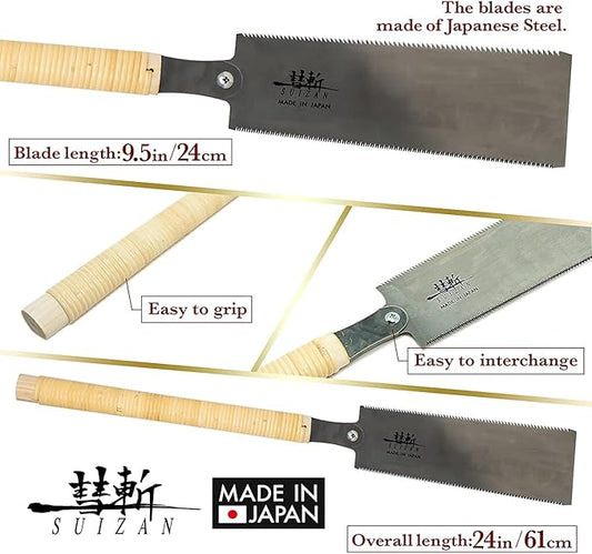 SUIZAN Ryoba Double Edge Saw 9.5" - Professional Japanese Pullsaw Handsaw Woodworking Tools