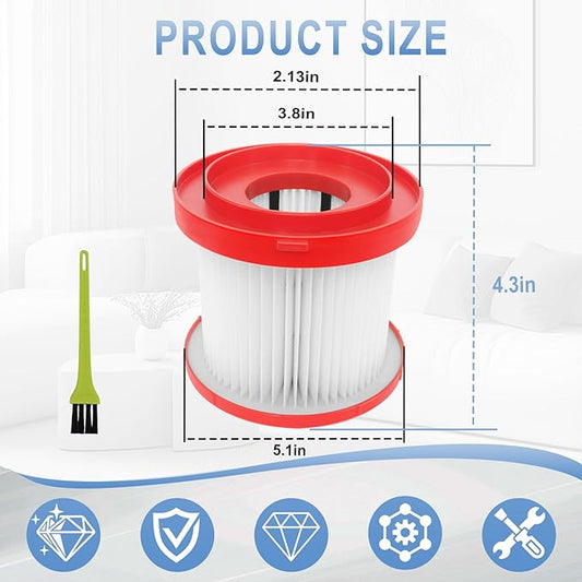 49-90-1900 HEPA Filter Replacement Compatible with Milwau-kkee M18 Cordless 2 Gal.Wet Dry Vacuum 0880-20 0780-20 (2)
