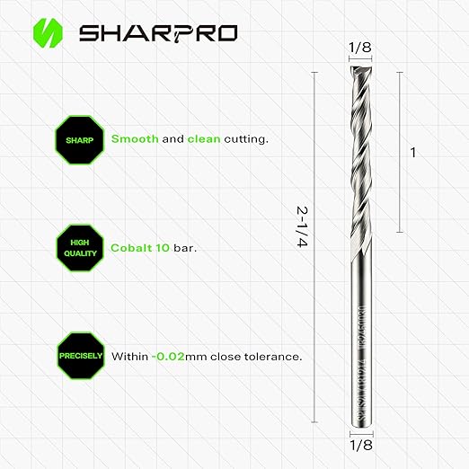 1/8 Upcut CNC Bit, 1/8 Inch Router Bit , Spiral Upcut Router Bits, 1'' CL. 2-1/4'' OVL. Carbide Upcut CNC Router Bits, Ideal for Wood Inlay, Plunge Plastic 3PCS