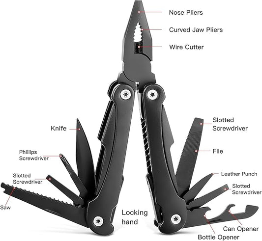 14 IN 1 Multitool Pliers with Pocket Clip, Portable Pocket Knife Camping Tool - Needle Nose Pliers, Replaceable Wire Cutters, Screwdrivers & Saw, Ideal Multitool Gifts for Men, Dad, Husband