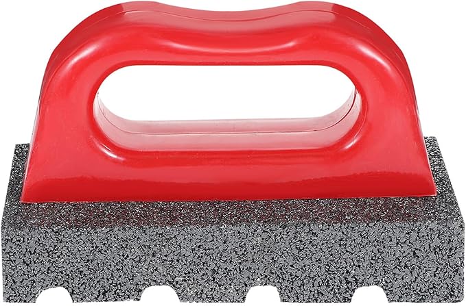 Red Rub Brick with Handle, Fluted 20-Grit Carbofrax Surface Concrete Tools Masonry Tools Smoothing Cleaning Removing Marks Tool (1 Pcs)