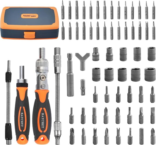 Ratcheting Screwdriver Set, 68 in 1, Sockets & Bits, Magnetic Screwdriver Kit with Extension Shaft, Repair Tool for PC, Xbox, Bike, Motorcycle, Car, DIY