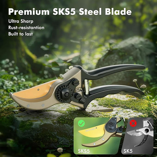RESTMO 8.6" Professional Pruning Shears, Premium Titanium SKS5 Steel Blade for Long-Lasting Sharpness, Forged Aluminum Handles for Durability, Bypass Pruners for Gardening, Clippers & Scissor Tool