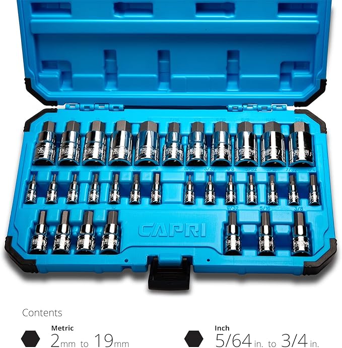 Capri Tools 30032 Master Hex Bit Socket Set, Metric & SAE, 32-Piece