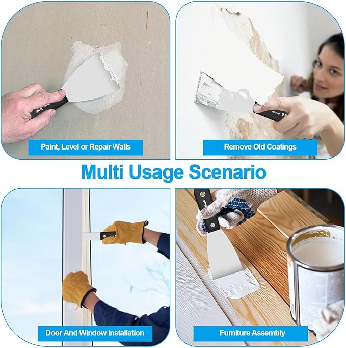 weiwei 7 PCS Metal Putty Knife Set Multi-sized Spackle Knife with Storage Bag Rustproof Putty Scraper Knives Drywall Tools for Wall Repair Wall Paint Spreading Drywall Spackle and Mud for Craftsman