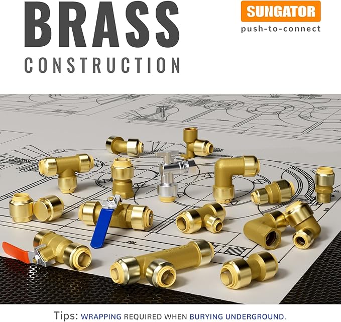 SUNGATOR 1/2 Inch Coupling, Push Pex Coupling 1/2 Inch, No Lead Brass Push-to-Connect Plumbing Fittings for Pex Pipe, Copper, CPVC, with 1 Disconnect Clip, Pack of 6