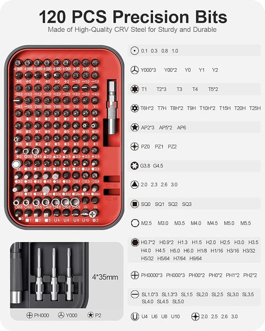 Screwdriver Set ??Precision Screwdriver Bit Sets 130 in 1, Mini Hex Phillips Torx Slotted Screwdriver Bit Set with Tool Box, Ideal for Electronics, Laptop, iPhone, Jewelers and More(130-IN-Red)