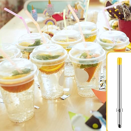 Lasnten 1 Pack Straw Puncher for Plastic Lids Lemonade Cups, Stainless Steel Straw Hole Puncher Punching Tools for Cafe Drinks Deli Container Fresh Squeezed Lemonade Stand Supplies (8.7 Inch,Yellow)