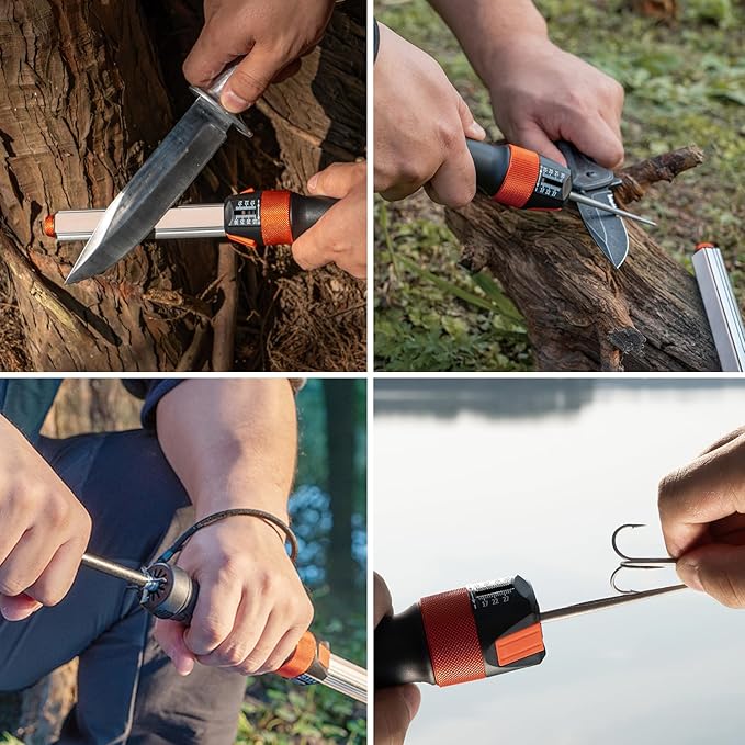 SHARPAL 210N TRANSFOROD 11-In-1 Adjustable Angle Knife Sharpener with Monocrystalline Diamond & Ceramic Rods, Tapered Rod & Leather Strops, Portable Sharpening Tool for Hunting & Outdoors