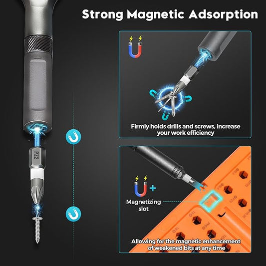 42 in 1 Magnetic Screwdriver - Multi Bit Ratchet Screwdriver Set: T Handle Ratchet Screwdriver Set with Storage Case for Computer, Eyeglass, Bicycles, Ring Doorbell, Furniture and DIY, Orange