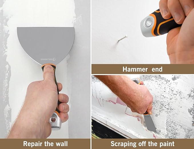 ROLLINGDOG Drywall Skimming Blade Set - 4pcs Skimming Blades with Extra Blades,Taping Knife,Putty Knife,3pcs Hand Sander with Sandpapers and Extension Pole for Drywall Jobs