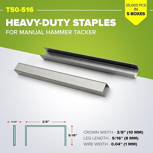 IDL Packaging Heavy Duty Staples for Hummer Tacker HT-9-11, 3/8" x 5/16" x 0.04" (5 Boxes, 25000 pcs) - Non-Rusting Stainless Steel Industrial Zinc-Plated