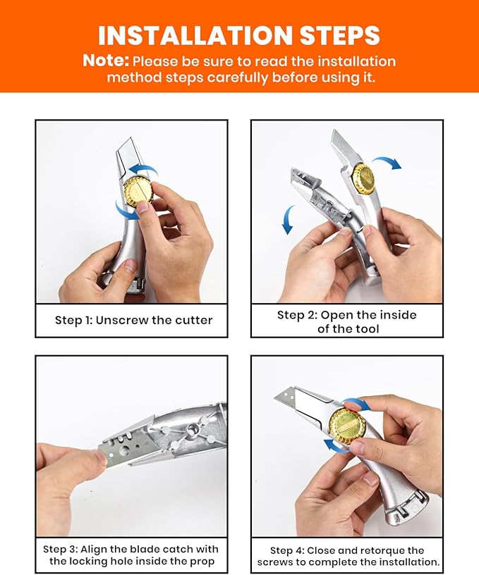 4PCS Silver Fixed Blade Roofing Knife, Heavy Duty Utility Knife for Drywall, Vinyl, Carpet Cutting, Metal Roofing Tools with Portable Storage Sheath, Replacement Blades, Navajas para Roofing