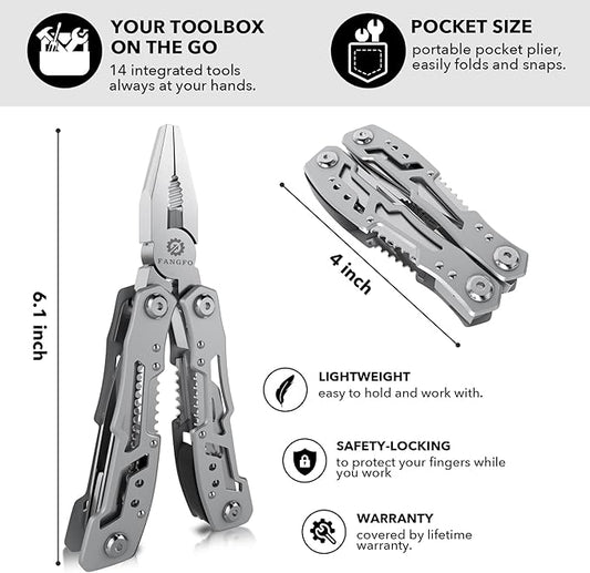 14-In-1 Multitool Pliers竊똏remium Portable Multi Tool 竊똷ith Safety Locking Professional Stainless Steel Multitool Pliers Pocket Knife,Apply to Survival, Camping, Gifts for Dad Husband Boyfriend