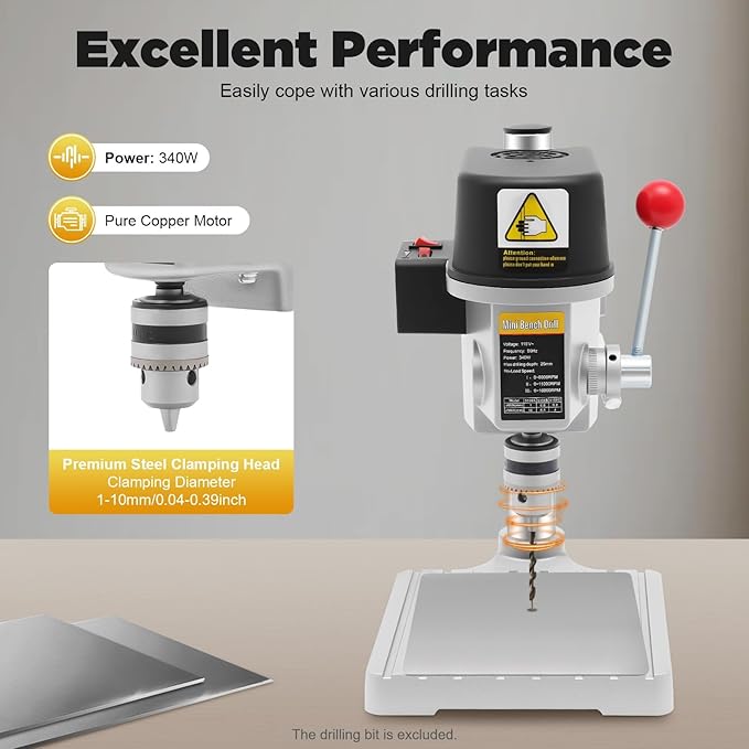 Portable Jewelry Drill Press,with Wrench - High340W,Adjustable Speed (0-16,000 RPM),Bench Top Drill Press Variable Speed,for Metal Wooden Jewelry DIY and Crafts Projects