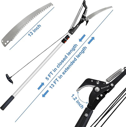 Tree Trimmer Pole Saw 4.9-13FT, Tree Pruner Extendable, Long Handle Pruning Shears, Tree Clippers, Branch Cutters, Telescoping Loppers