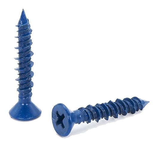 CONFAST 3/16" x 1-1/4" Blue Flat Phillips Concrete Diamond Point Screw Anchor with Drill Bit for Anchoring to Masonry, Block or Brick (100 per Box)