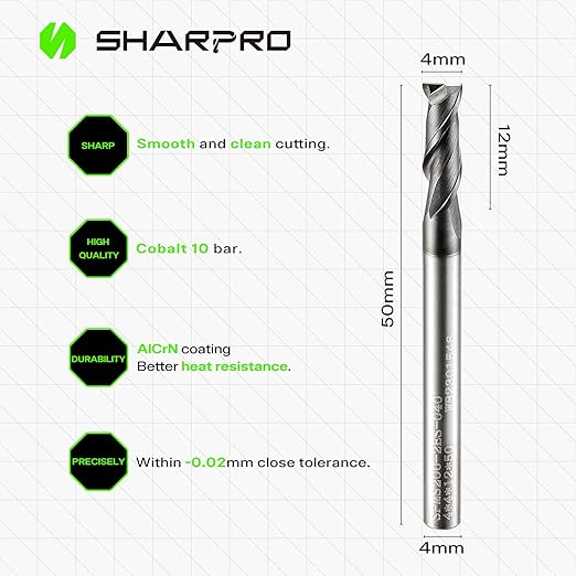 4MM End Mills 4MM Shank, 2 Flute Carbide Square Endmill with AlCrN Coated, Upcut Spiral CNC Router Bits for Alloy Steel, Metal and Stainless Steel(5PCS)