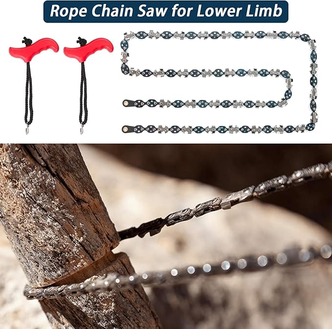 53 Inch High Reach Tree Limb Hand Rope Saw, 68 Sharp Teeth Blades on Both Sides, Folding Rope Chain Saw, High Limb Pocket Chainsaw