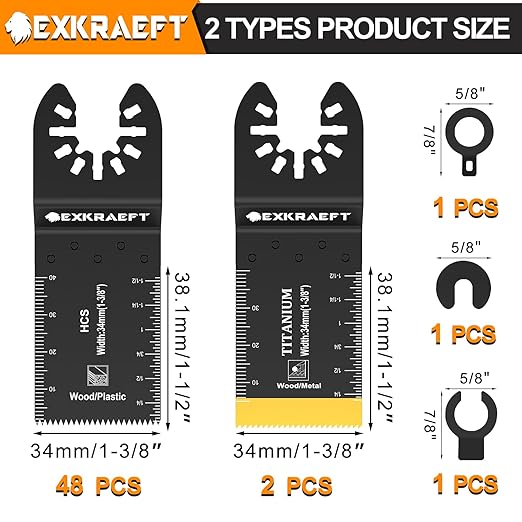 50 PCS Multitool Blades Oscillating Tool Blade, Universal Titanium Oscillating Saw Blades for Metal Nails, Wood and Plastic, Multi Tool Blades Kits Fit Dewalt Milwaukee Ryobi Rockwell Fein