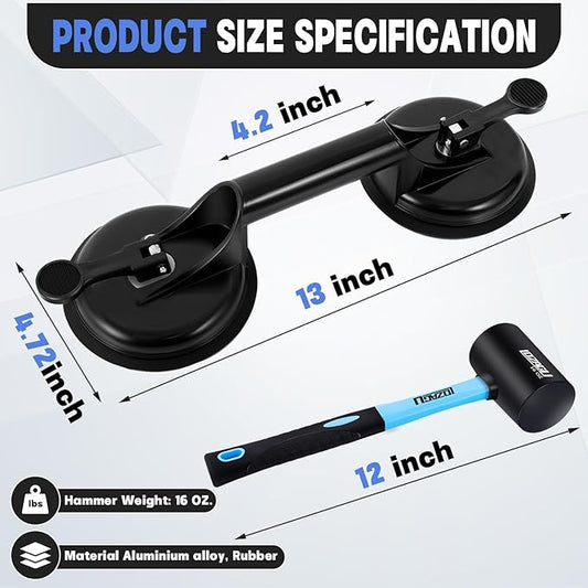 4-Piece Floor Gap Fixer Tool Set with Aluminium Suction Cup & Rubber Mallet Hammer, Fixer Tool for Laminate Floor Gap Repair(Do not use on scraped or uneven floors) (4-PIECE)