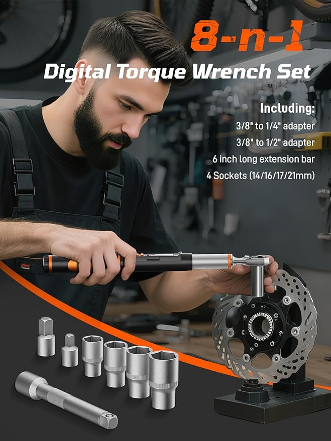 Fanwiike 1/2" Drive Digital Torque Wrench, 7.38-147.5 ft.lb/10-200 Nm, Foot Pound Torque Wrench Electronic with Buzzer & LCD Indicator, Torque Wrench Set for Cars Automotive, 짹2% Accuracy