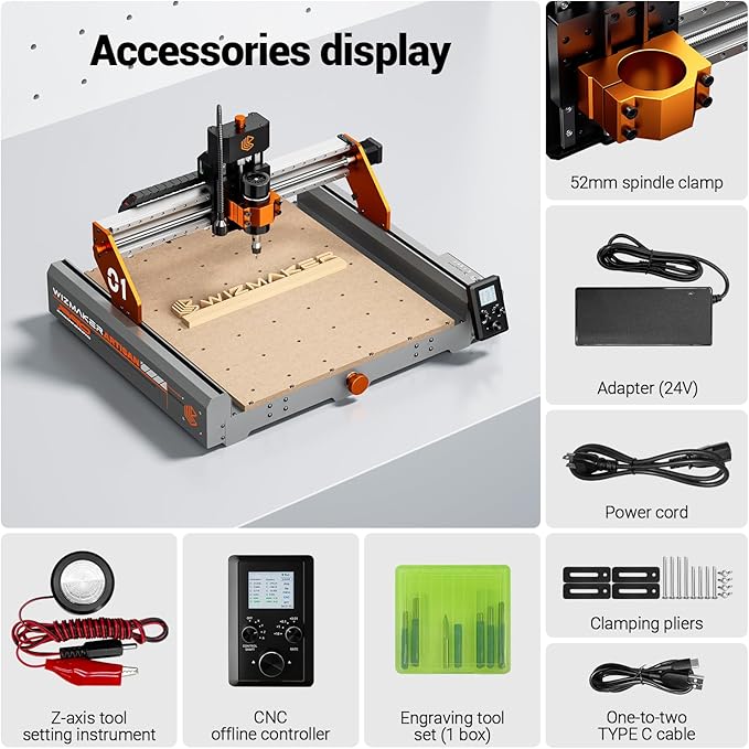 Artsian 01 CNC Router Machine 12000 RPM 300W GRBL Control 3-Axis Engraving 0.1mm Accuracy Spindle Laser Mode Switch Industrial Workrange 16.53''x16.53''x3.54'' Engraver 98% Pre-Assembled