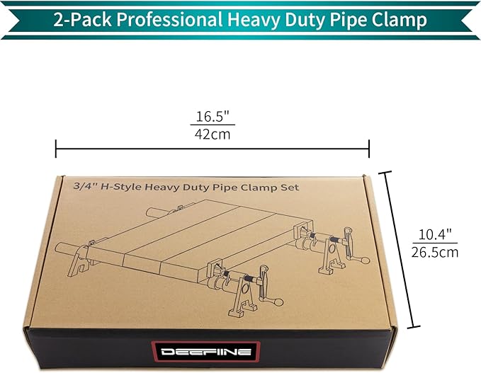 DEEFIINE 3/4 Inch Wood Gluing Pipe Clamp Set with 30" Metal Pipe, 2-Pack Professional H-Style Heavy Duty Quick Release Clamps for Woodworking(2)