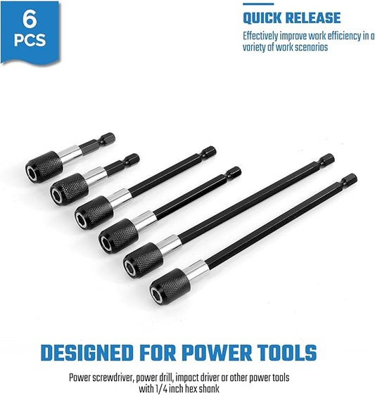 6PCS Drill Bit Extension Quick Release Screwdriver Bit Holder 2.36" 4" 6" 1/4 inch Hex Shank Drill Bit Extender Magnetic Bit Extension Adapter Set for Power Screwdriver Drill Impact Driver
