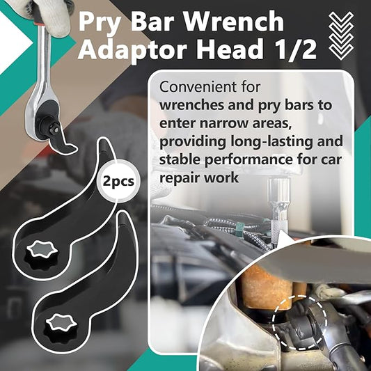 2 Pcs Pry Bar Wrench Adaptor Head - Octagonal Crowbar Adapter Head Tools Fits 1/2" Drive Ratchets, Half Shaft Removal Car Repairing Tools for Tight Spaces