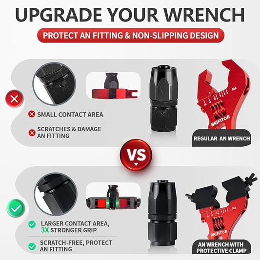 BRIFITOR AN Fittings Wrench 3AN-16AN Adjustable AN Wrench With 2 Styles Non-Marring Protective Clamps to Prevent AN Hose End Fittings From Scratches & Enchance Gripping竊똁lack