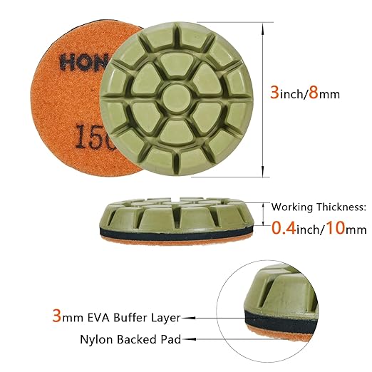 3 inch *10mm Diamond Pads for Polishing,Grit 1500 Set of 3,Resin Bond Pad,for Concrete Cement Rerrazzo Marble Granite Floor,Grit 1500