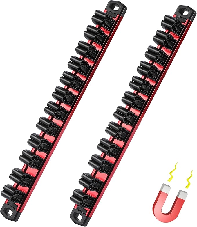 WORKPRO Magnetic Screwdriver Organizer and Wrench Organizer, Aluminum Rail Magnetic Tool Organizer, Tool Holder, Toolbox Organization, 24-Slot Screwdriver and Wrench Holder (Tools not Included)